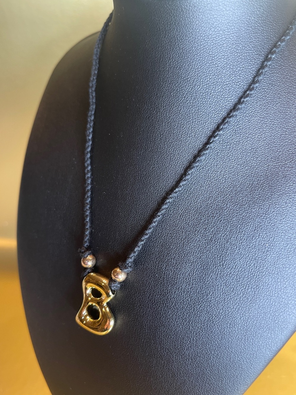 Gold 'B' Initial Necklace on Black Cord - adjustable necklace - Picture 4 of 7